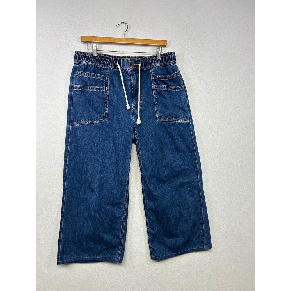 Coastal Grandma Lands' End Womens 12P Blue Wide Leg Drawstring Denim Jeans